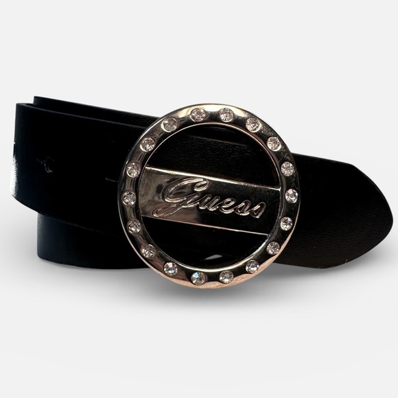 Guess Accessories - Guess Vintage Black Belt with Embellished Rhinestone Silver Buckle Size Small